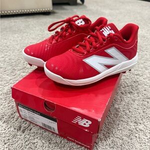 New Balance Kids Red and White Baseball Cleats